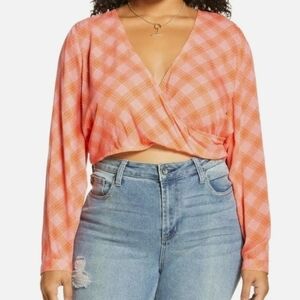 BP Wrap Top S NWT pink orange plaid